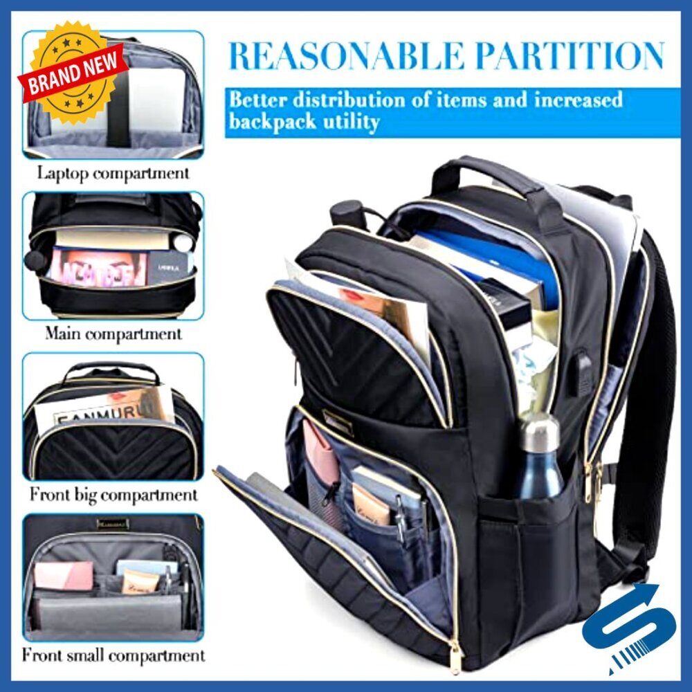 Large Laptop Backpack with USB Charging Port Anti-Theft Travel Daypack - Picture 2 of 6